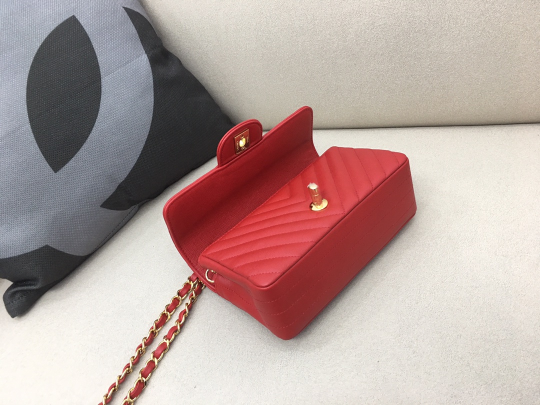 Small Classic Flap Caviar Bag A01116 Red/Gold